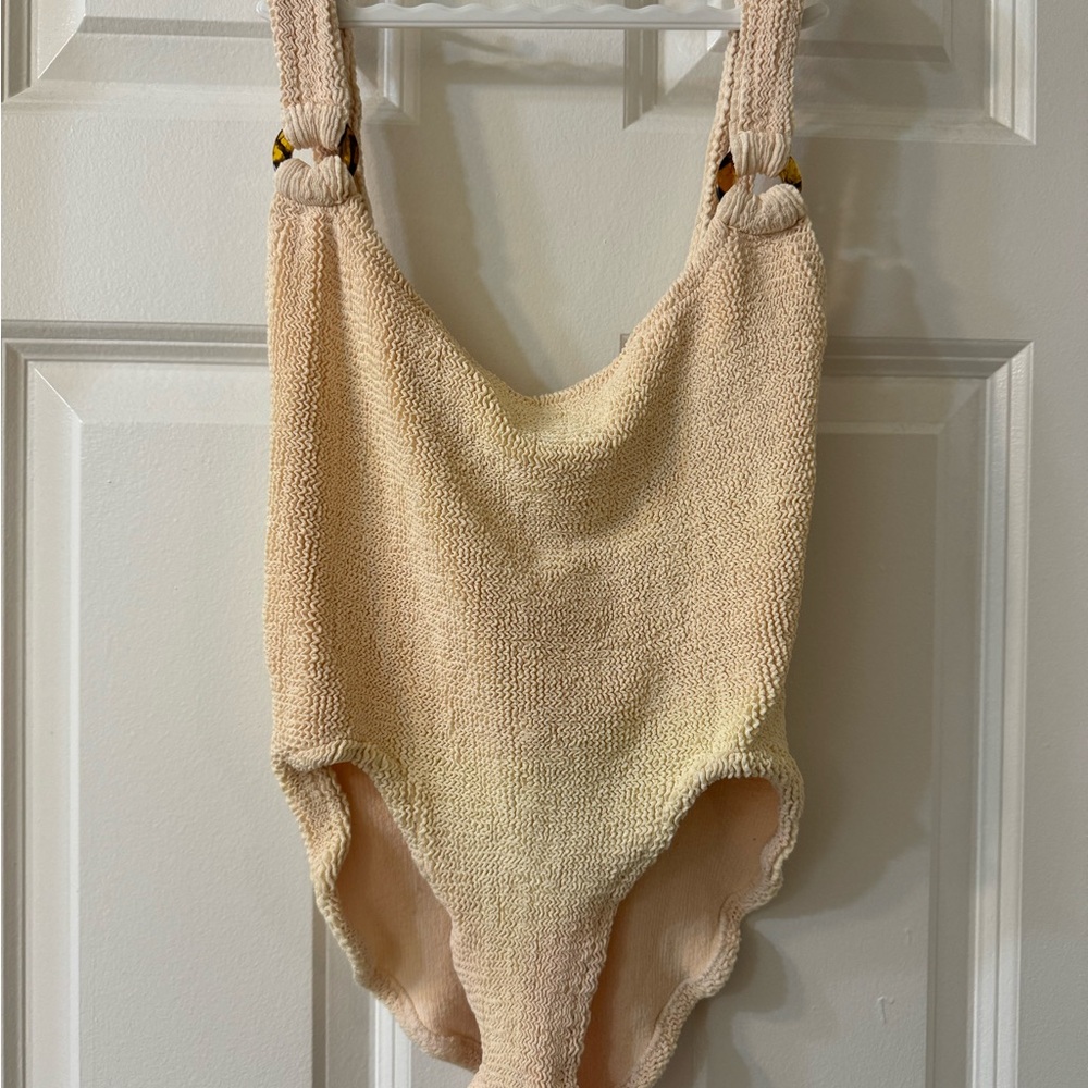 Hunza G Kids One-Piece Swimsuit in Pale Cream with Textured Knit